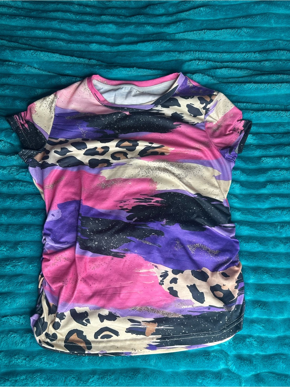 Colorblock Animal Print Tee - Pink, Purple, Black, Cream